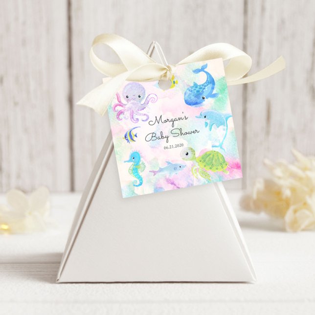 Niedlich unter der Meeresbewohner-Babydusche Geschenkanhänger (Von Creator hochgeladen)