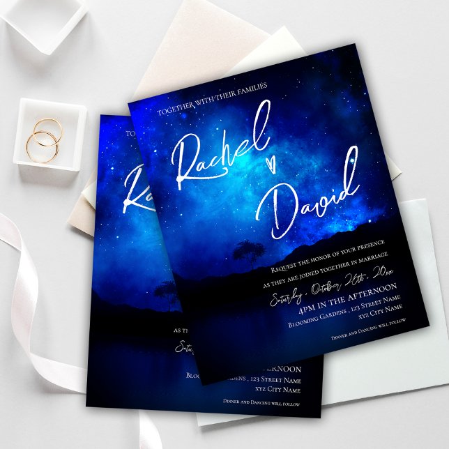 Niedlich unter der Sternennacht Hochzeitseinladung (Cute Under the Stars Night Sky Wedding Invitation)