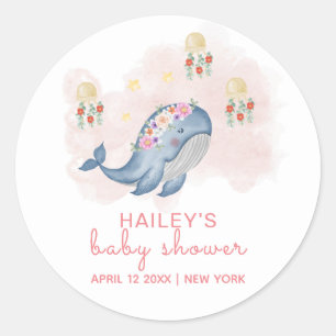 Niedlich unter der Sweet Whale Floral Baby Dusche Runder Aufkleber