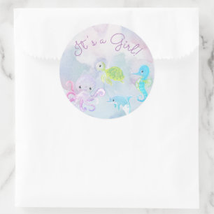 Niedlich unter der Wasserfarbe ist es ein Girl-Sti Runder Aufkleber