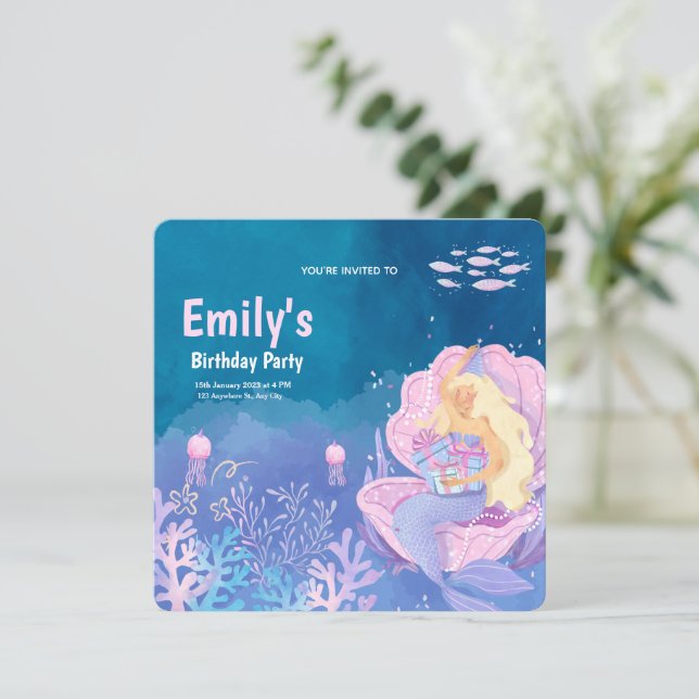 Niedlich unter Meeresmeerin Meerjungfrau Einladung (Stehend Vorderseite)
