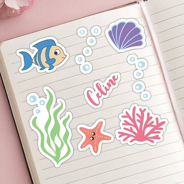 Niedlich unter Wasserthema Fish Individuelle Name Aufkleber (Von Creator hochgeladen)