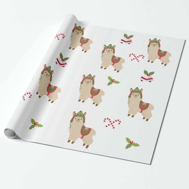 Niedlich Urlaub Weihnachten Llama Alpaca Geschenkpapier (Ungerollt)