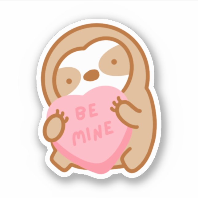 Niedlich Valentine Be my Candy Heart Sloth Aufkleber (Vorderseite)