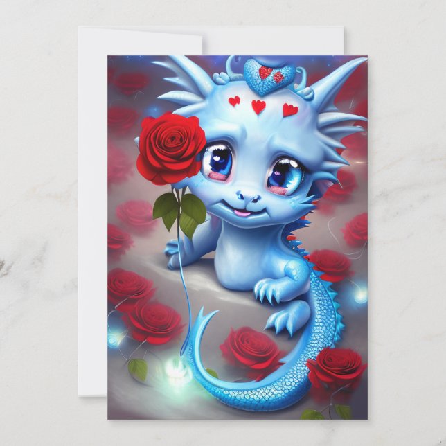 Niedlich Valentine Blue Dragon Feiertagskarte (Vorderseite)