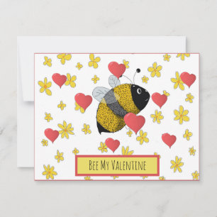 Niedlich Valentine Bumblebee Daisy Pink Herz Feiertagskarte