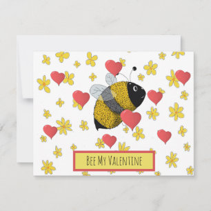 Niedlich Valentine Bumblebee Daisy Pink Herz Feiertagskarte