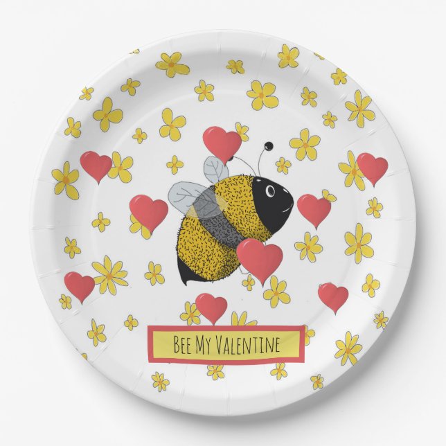 Niedlich Valentine Bumblebee Daisy Pink Herz Pappteller (Vorderseite)