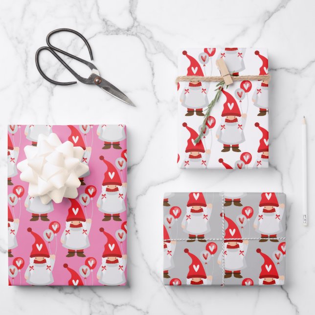 Niedlich Valentine Girl Gnome Pattern Geschenkpapier Set (Vorderseite)