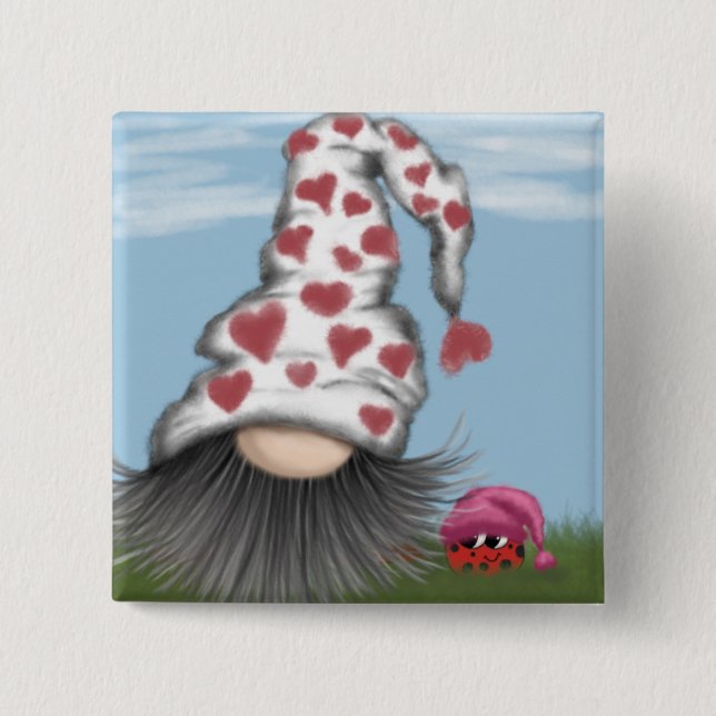 Niedlich Valentine Gnome Button (Vorderseite)