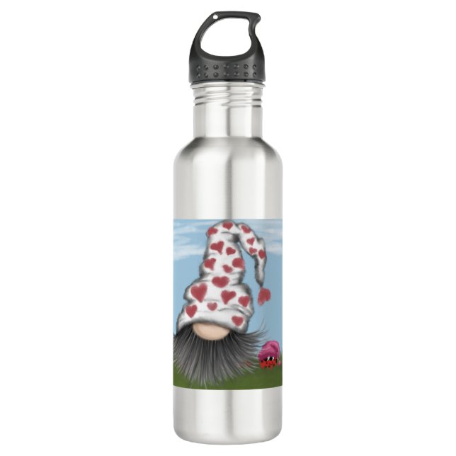 Niedlich Valentine Gnome Edelstahlflasche (Vorderseite)