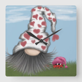 Niedlich Valentine Gnome Quadratische Wanduhr