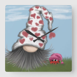 Niedlich Valentine Gnome Quadratische Wanduhr