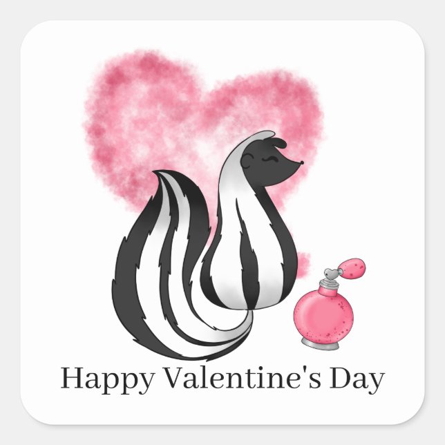 Niedlich Valentine Holiday skunk Quadratischer Aufkleber (Vorderseite)