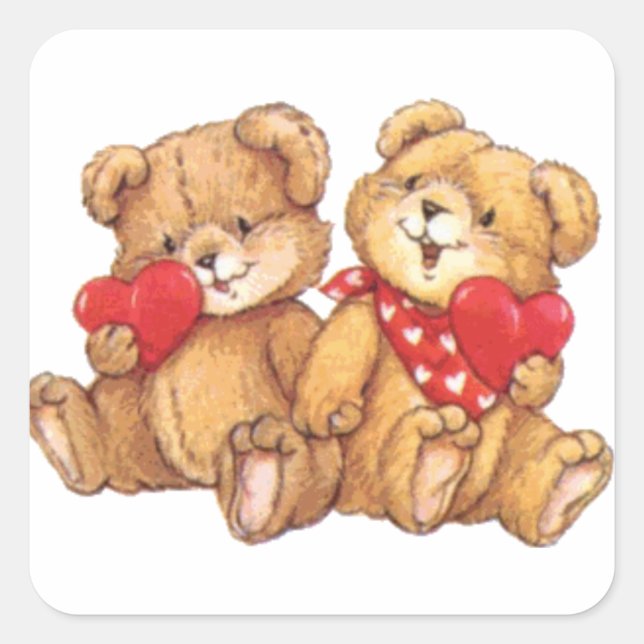 Niedlich Valentine Teddy Bear Couple Quadratischer Aufkleber (Vorderseite)