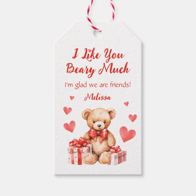 Niedlich Valentine Teddy mit Red Hearts Klassenzim Geschenkanhänger (Vorderseite)