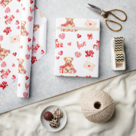 Niedlich Valentine Teddy mit rotem Herzen Geschenkpapier