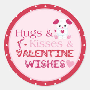Niedlich Valentine Wishs Welppy Hugs Kisses Runder Aufkleber