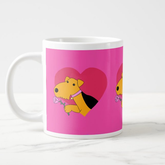 Niedlich Valentines Airedale Terrier Hund mit Rose Jumbo-Tasse (Links)