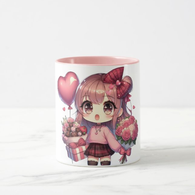 Niedlich Valentinstag-Anime Tasse (Zentrum)