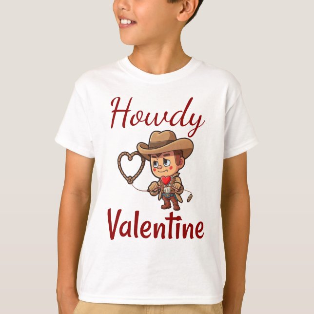 Niedlich Valentinstag Cowboy "Howdy Valentine" T-Shirt (Vorderseite)
