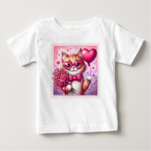 Niedlich Valentinstag Katze/Kätzchen Baby T-shirt