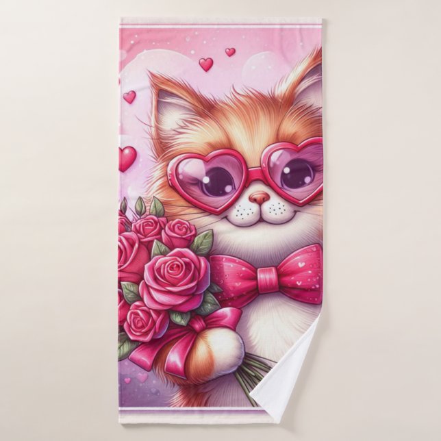Niedlich Valentinstag Katze/Kätzchen Badehandtuch (Badehandtuch)