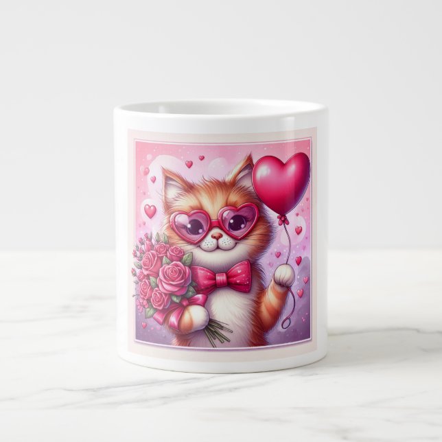 Niedlich Valentinstag Katze/Kätzchen Jumbo-Tasse (Vorderseite)