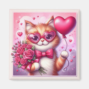 Niedlich Valentinstag Katze/Kätzchen Magnet