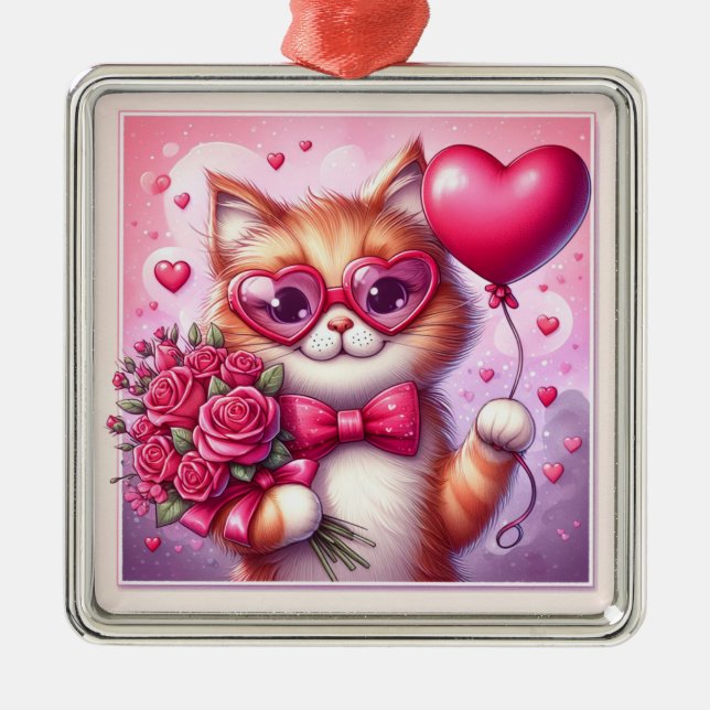 Niedlich Valentinstag Katze/Kätzchen Ornament Aus Metall (Vorne)