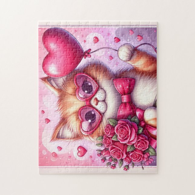 Niedlich Valentinstag Katze/Kätzchen Puzzle (Vertikal)