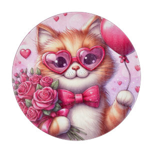 Niedlich Valentinstag Katze/Kätzchen Schneidebrett
