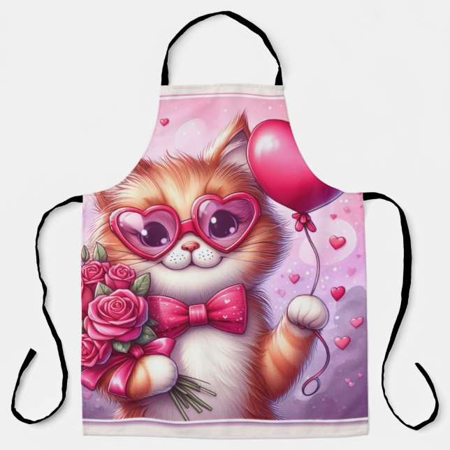 Niedlich Valentinstag Katze/Kätzchen Schürze (Vorderseite)