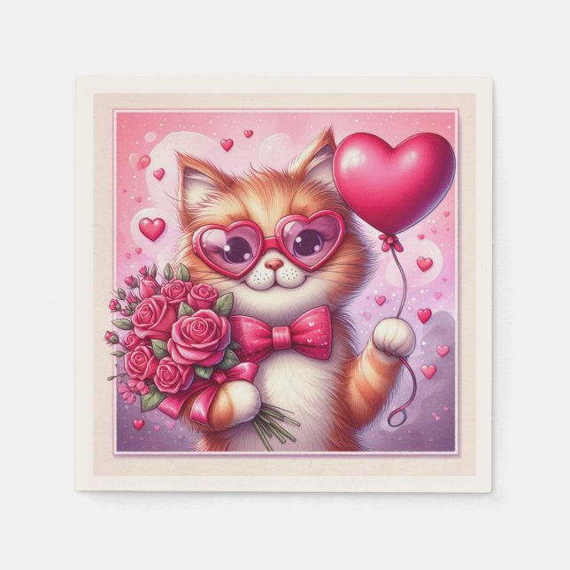 Niedlich Valentinstag Katze/Kätzchen Serviette (Vorderseite)