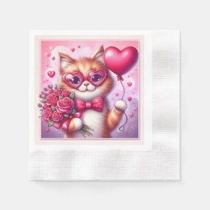 Niedlich Valentinstag Katze/Kätzchen Serviette