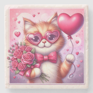 Niedlich Valentinstag Katze/Kätzchen Steinuntersetzer