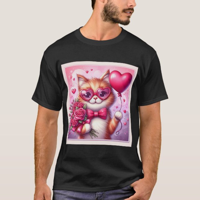 Niedlich Valentinstag Katze/Kätzchen T-Shirt (Vorderseite)