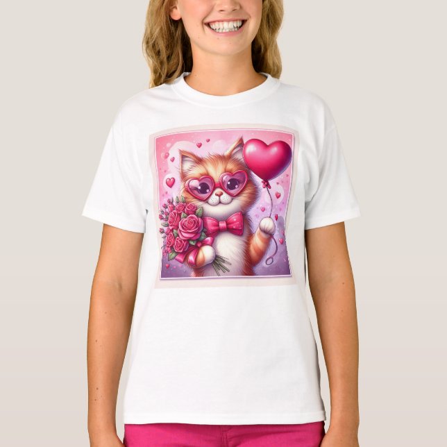 Niedlich Valentinstag Katze/Kätzchen T-Shirt (Vorderseite)