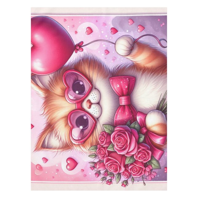 Niedlich Valentinstag Katze/Kätzchen Tischdecke (Vorderseite)