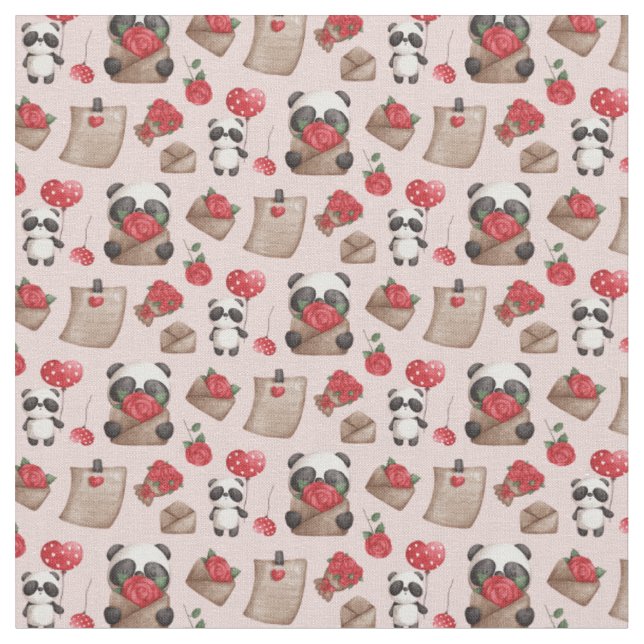 Niedlich Valentinstag Panda Bären Liebe Muster Fab Stoff (Nahaufnahme)