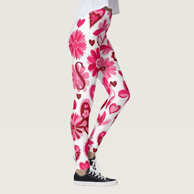 Niedlich Valentinstag Rosa Blumenherzen, Monogramm Leggings (Von Creator hochgeladen)