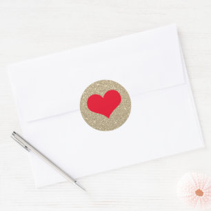 Niedlich Valentinstag Rotes Herz Rustikaler Golde Runder Aufkleber