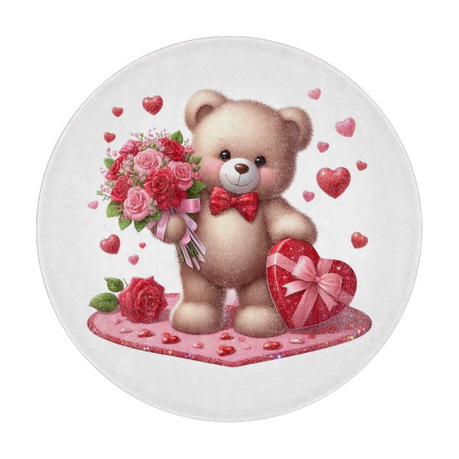 Niedlich Valentinstag Teddy Bär Schneider Schneidebrett (Vorderseite)