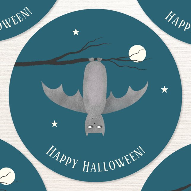 Niedlich Vampire Bat Halloween Runder Aufkleber (Fun vampire bat Halloween custom text trick or treat stickers)