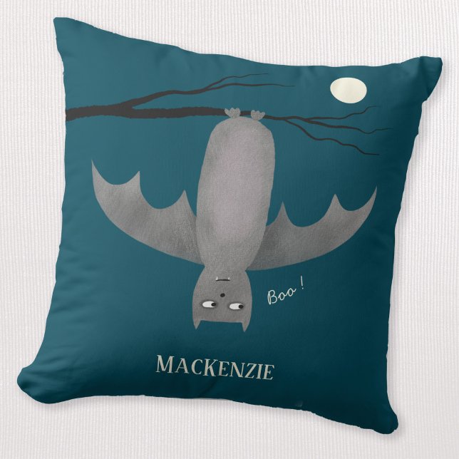 Niedlich Vampire Bat Personalisiert Kissen (Cute bat personalized custom name throw pillow for Halloween or any time!)