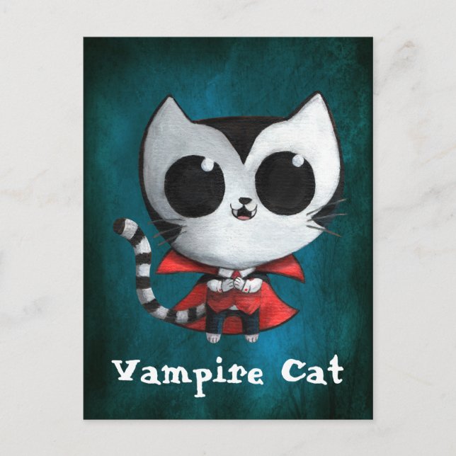 Niedlich Vampire Cat Postkarte (Vorderseite)