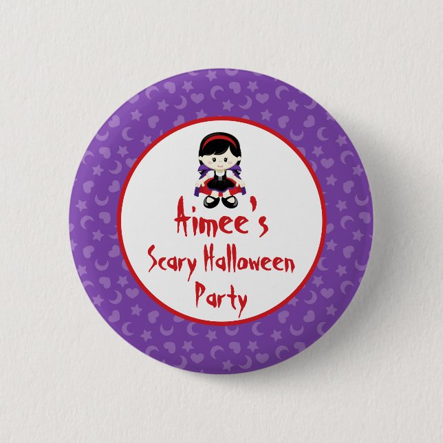 Niedlich Vampire Girl Halloween-Party Button (Vorderseite)