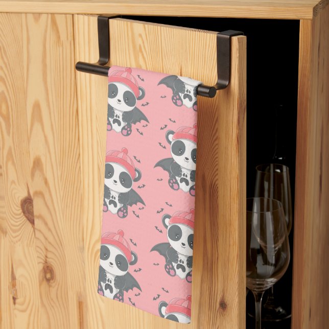 Niedlich Vampire Panda Bats Ghost Pink Halloween Geschirrtuch (Drittel gefaltet)