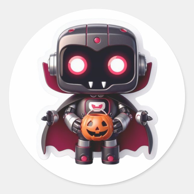 Niedlich Vampire Robot Halloween Trick oder Treat  Runder Aufkleber (Vorderseite)