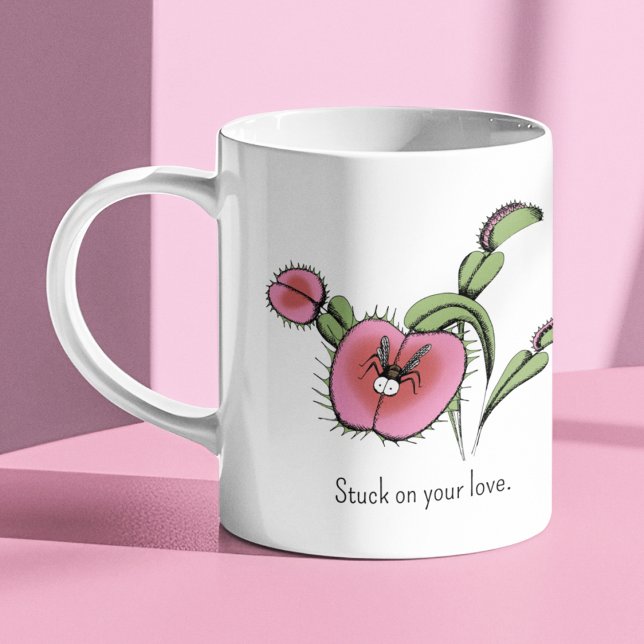 Niedlich Venus Flytrap Pflanze Herz Kaffeetasse (Cute Carnivorous Venus Flytrap Mug for Plant Lover or Gardener. Valentine's Day, Anniversary, Bday)